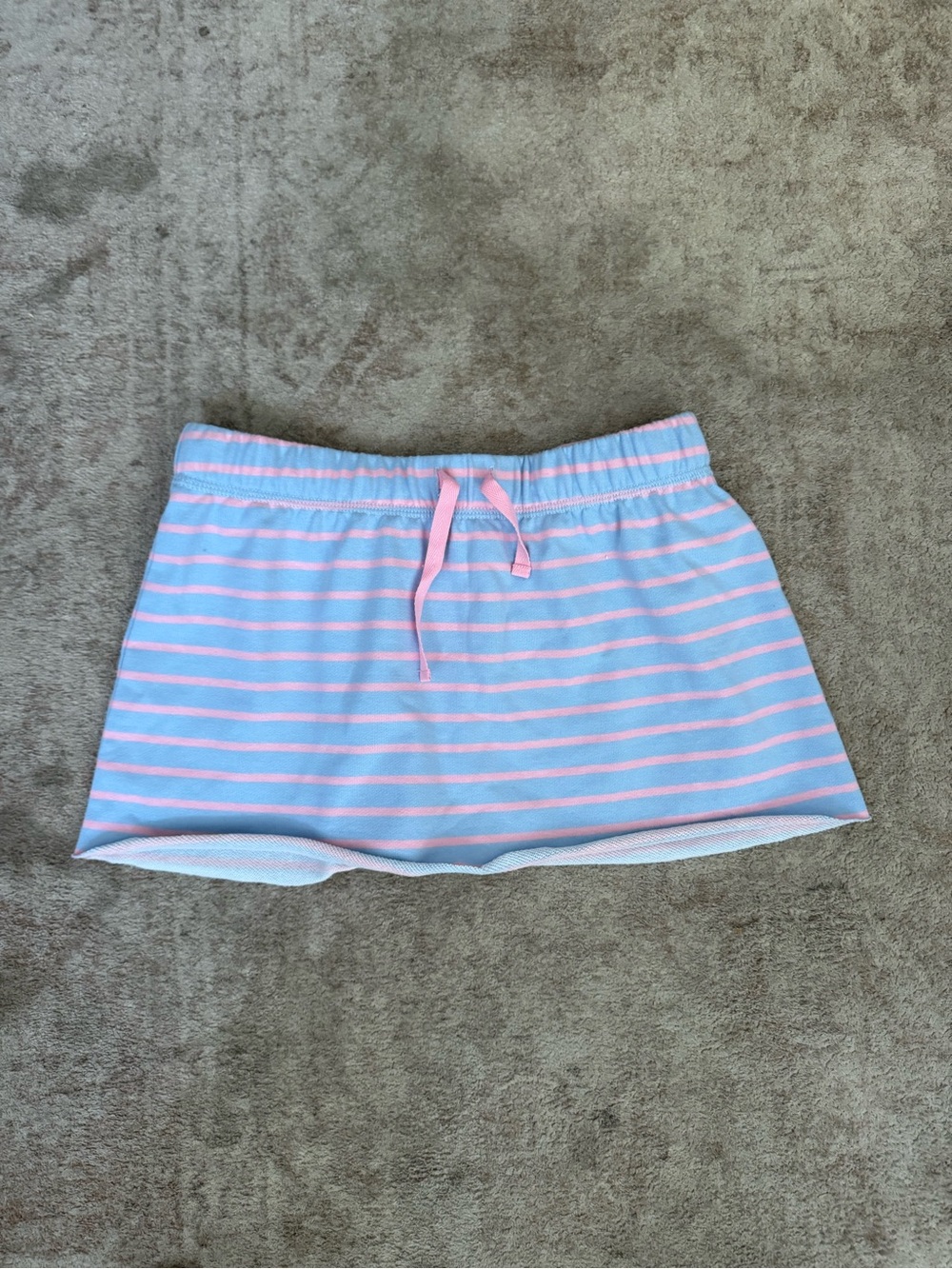 Cotton-Blend Blue & Pink Striped Mini Skirt with Drawstring
